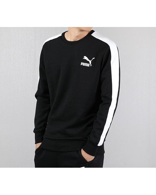 PUMA Black Iconic T7 Crew Fl Fleece Lined Round Neck for men