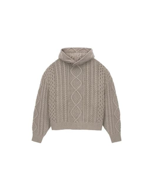 Fear Of God Gray Fw23 Cable Knit Hoodie 'Core Heather' for men