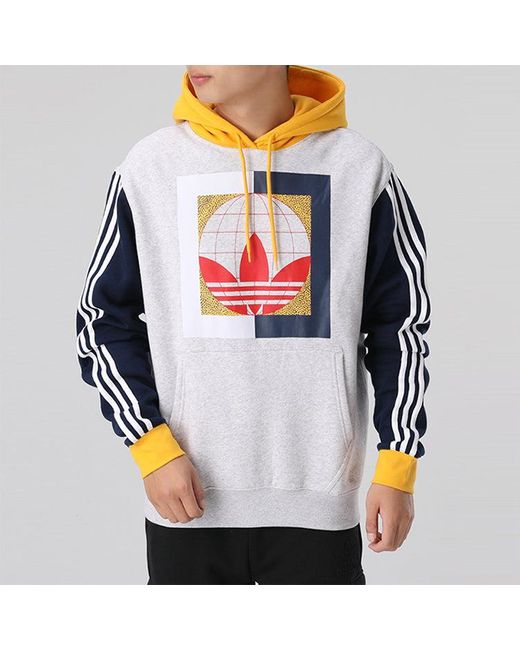 Adidas Blue Originals Globe Hdy Colorblock Logo Printing Fleece Lined for men