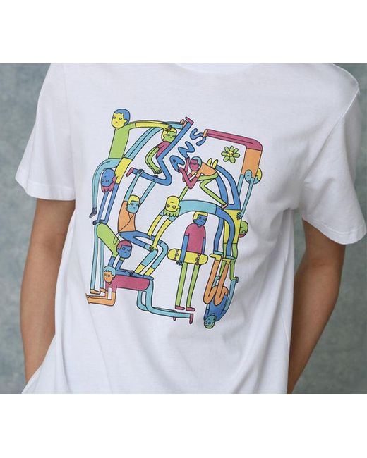 Vans White Otw Lickpalik Cartoon Printing Short Sleeve Couple Style for men