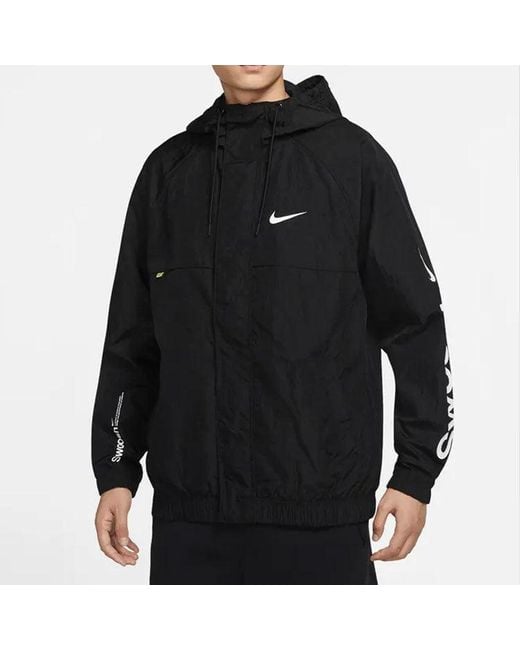Nike Black Alphabet Logo Printing Woven Hooded Jacket Autumn for men