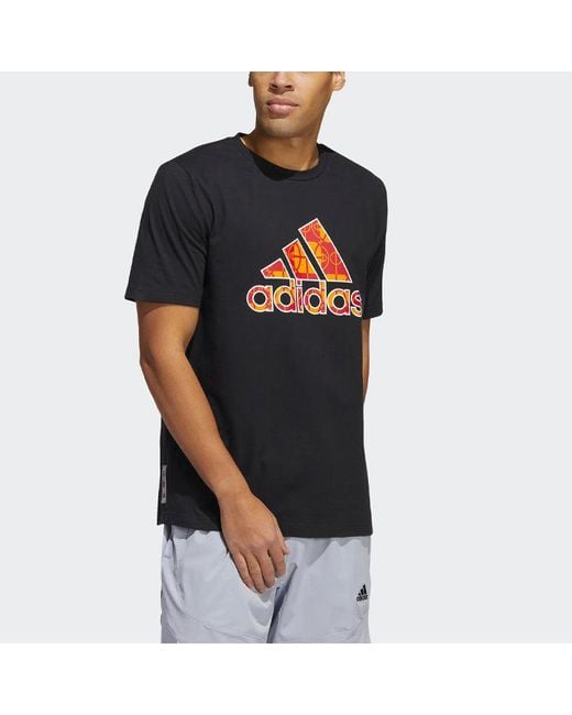 Adidas Black Cny Contrasting Colors Large Logo Pattern Loose Short Sleeve T-Shirt for men