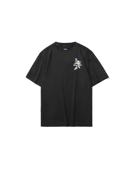 Li-ning Black Graphic Loose Fit T-shirt for men