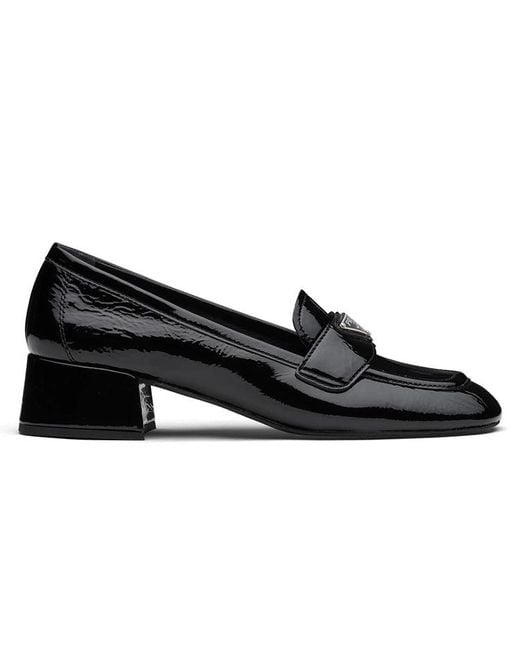 Prada Black (Wmns) Triangle Logo Patent Leather Shoes
