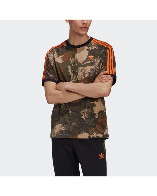 Adidas Brown Originals Camo Aop Tee Camouflage Printing Stripe Sports Short Sleeve for men
