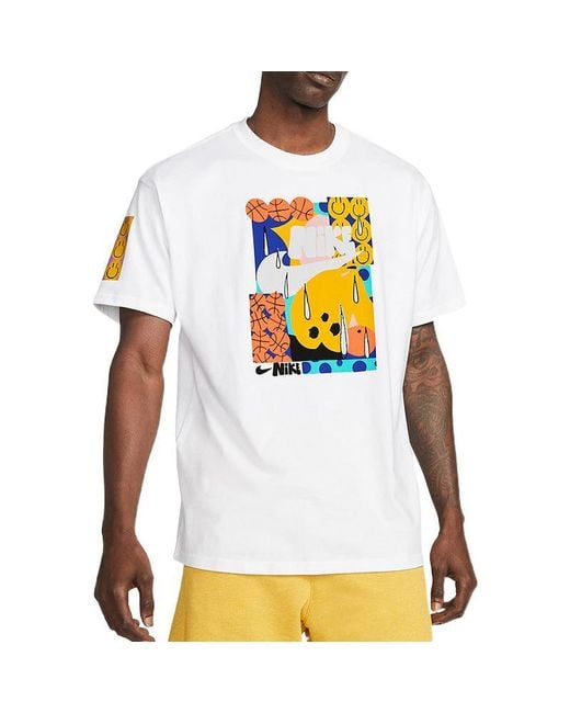 Nike White Smiling Face Basketball Pattern Printing Breathable Sports Short Sleeve for men