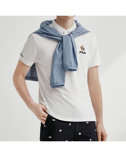 Fila White Subject Embroidered Printing Short Sleeve Polo Shirt for men