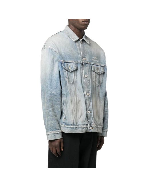 Balenciaga Blue 3B Sports Vintage Denim Jacket Large Fit 'Light' for men