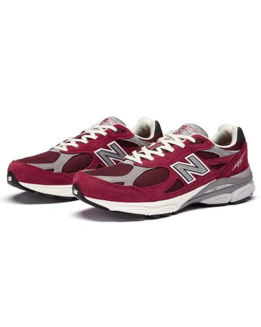 New Balance Made In Usa 990v3 In Red/grey Leather for men
