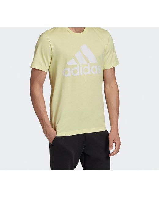 Adidas Yellow Large Logo Sports Stylish Short Sleeve for men