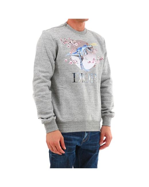 Dior Gray Tyrannosaurus Rex Cherry Blossom Zipper Sweater