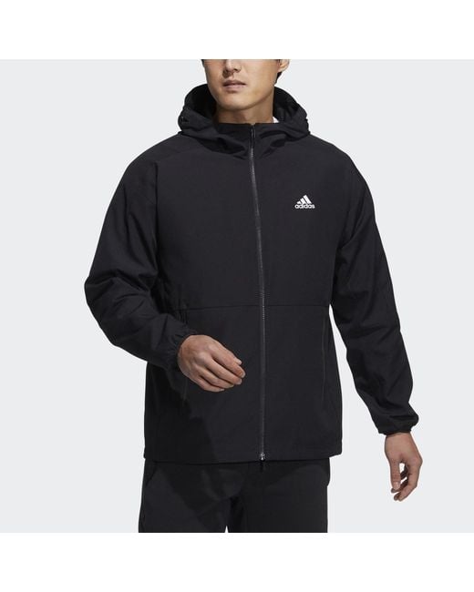 Adidas Black Sports Long Sleeves Woven Windproof Hooded Logo Jacket for men