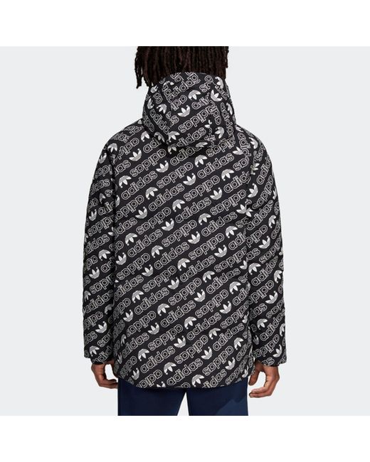 Adidas Gray Originals Monogram Jkt Full Print Logo Reversible Stay Warm Hooded Down Jacket for men