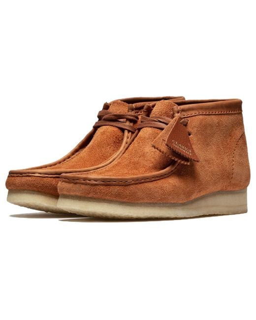 Clarks Brown Wallabee Boots 'Tan Hairy Suede' for men
