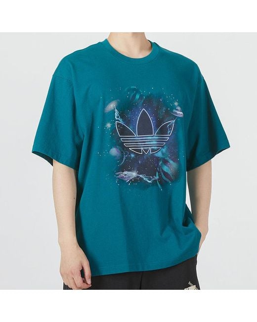 Adidas Blue Originals Y2K Tee 4 Element Large Logo Printing Athleisure Casual Sports Short Sleeve Couple Style for men
