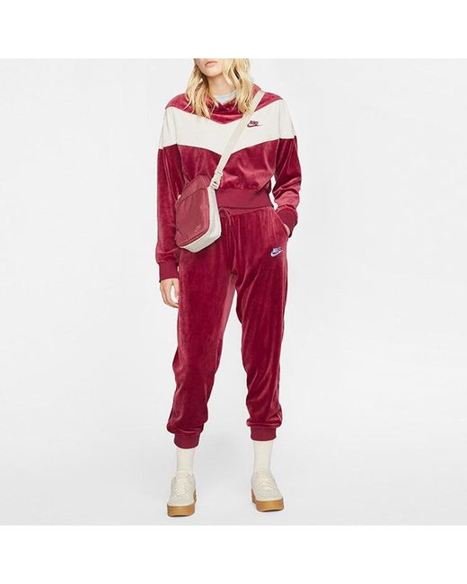 Nike Red (Wmns) Splicing Hooded Knitting Short Sweatshirt