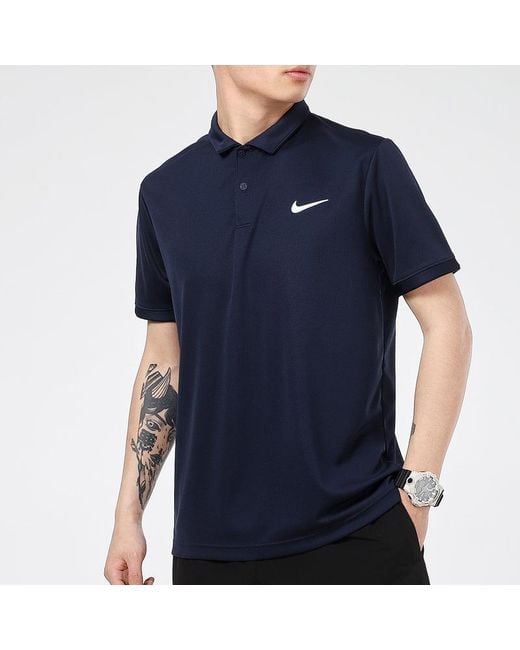 Nike Blue Court Dri-fit Victory Casual Sports Tennis Lapel Short Sleeve Polo Shirt Navy for men