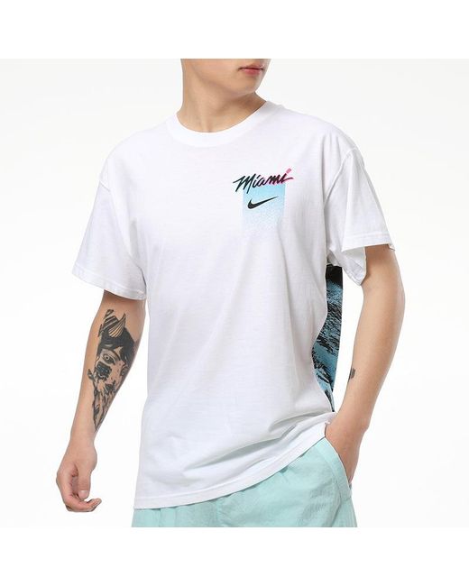 Nike Blue Nba Courtside City Edition Miami Heat Back Printing Sports Short Sleeve for men