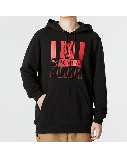 PUMA Black Ac Milan Football Pullover Hoodie for men