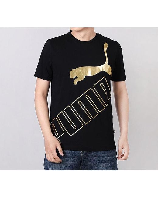 PUMA Black Big Logo Printed Short Sleeve Tee for men