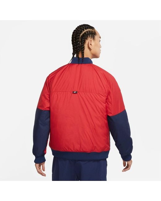 Nike Red Sportswear Therma-Fit Legacy Reversible Bomber Jacket for men