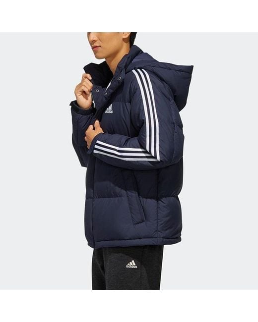 Adidas Blue 3St Puff Down Outdoor Protection Against Cold Stay Warm Hooded Down Jacket for men