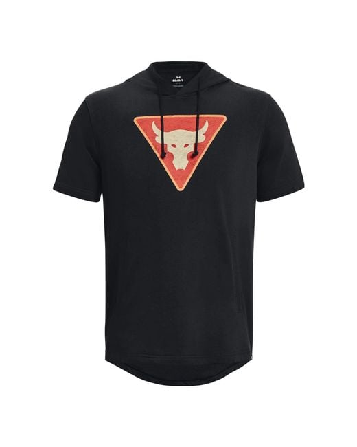 Under Armour Black Project Rock Terry Short Sleeve Hoodie for men