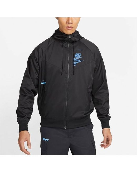 Nike Sportswear Sport Essentials Logo Printing Woven Breathable Hooded Jacket Black for men