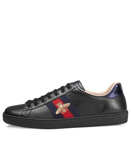 Gucci Black Ace Embroidered Bee Leather Sneaker for men