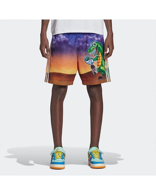 Adidas Blue Originals X Kerwin Frost Crossover Cartoon Full Print Contrasting Colors Sports Shorts for men