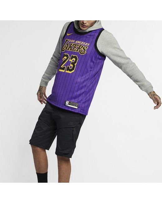 Nike Purple Nba Lebron James City Version Jersey Sw Fan Edition Lakers 23 for men