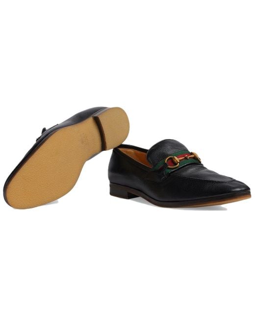 Gucci Black Leather Grosgrain Trim Dress Loafers for men