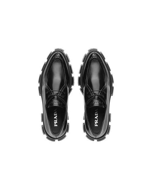 Prada Black (Wmns) Monolith Pattern Calf Pointy Derby Shoes