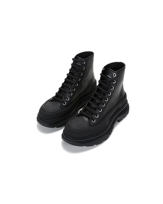 McQueen Black Tread Slick Lace Up Boot 'Triple Leather' for men