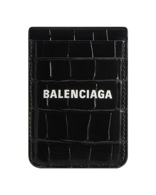 Balenciaga Black (Wmns) Cash Magnet Card Holder Crocodile Embossed