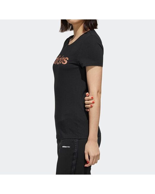 Adidas Black (Wmns) Classic Logo Alphabet Printing Short Sleeve