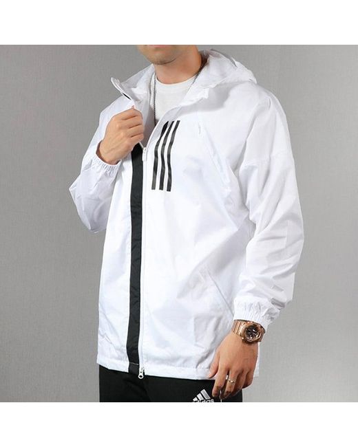 Adidas White Sports Stylish Zipper Hooded Jacket for men