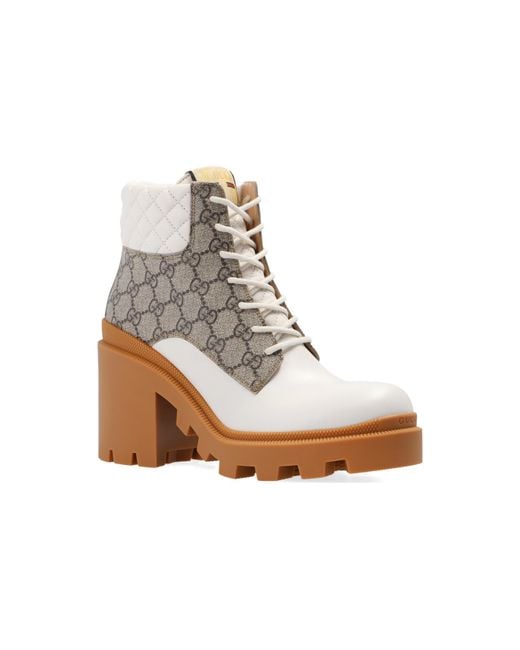 Gucci White GG Supreme Canvas & Leather Bootie