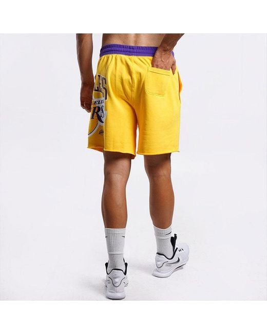 Nike Yellow Lakers Colorblock Alphabet Team Logo Knit Breathable Athleisure Casual Sports Shorts for men