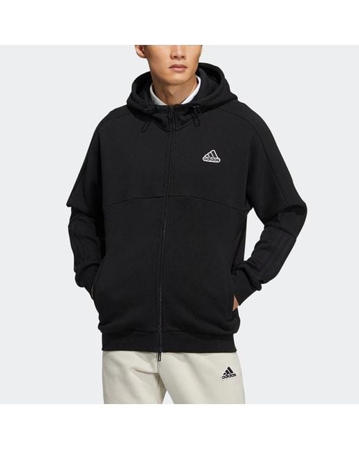 Adidas Blue Splicing Hooded Zipper Jacket for men
