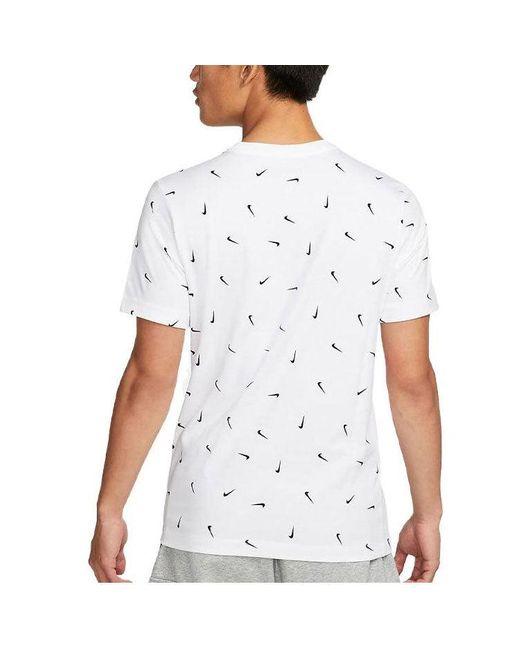 Nike White Logo Full Print Round Neck Pullover Short Sleeve T-Shirt for men