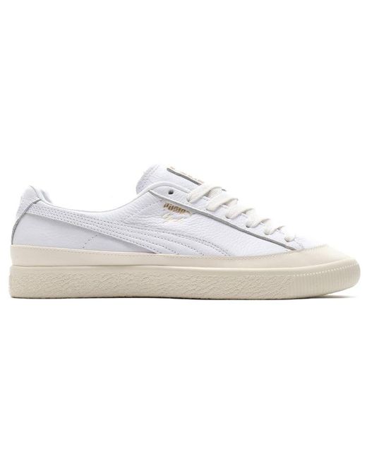 PUMA White Clyde Rubber Toe Leather Leisure Board Shoes for men