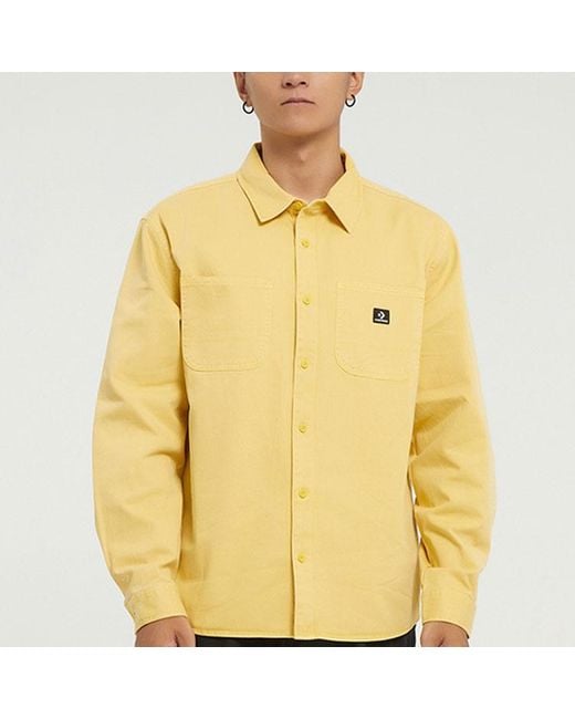 Converse Yellow Casual Woven Button Cardigan Retro Long Sleeves Jacket for men