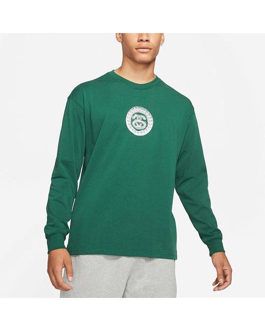 Nike Green X Stussy Crossover Logo Round Neck Pullover Sweatshirt for men