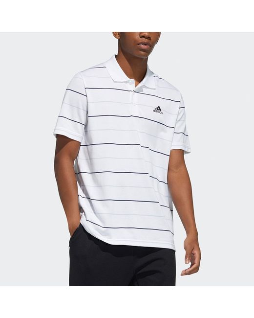 Adidas White Striped Sports Casual Short Sleeve Polo Shirt for men