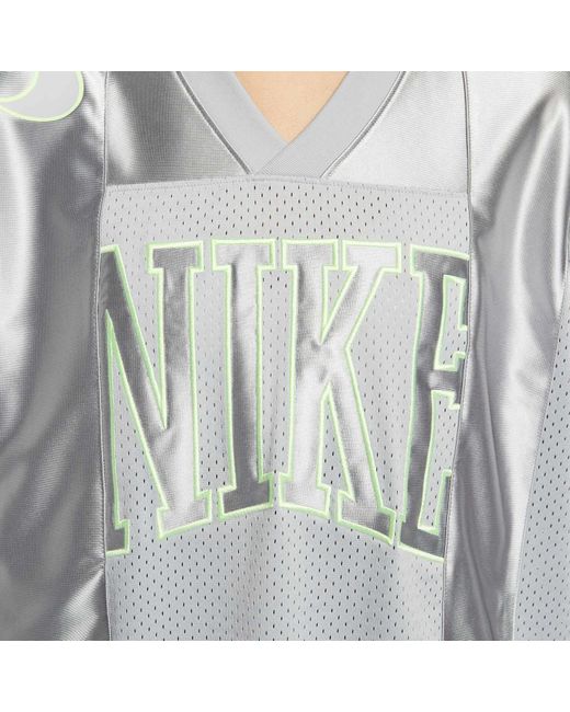 Nike Gray (Wmns) Sportswear Street Oversized Graphic Jersey Top Asia Sizing 'Smoke Barely Volt'