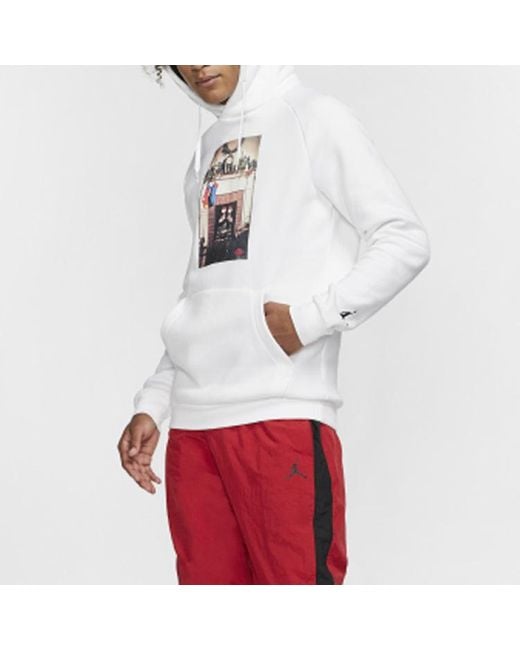 Nike White Jumpman Chimney Printing Fleece Stay Warm Pullover for men