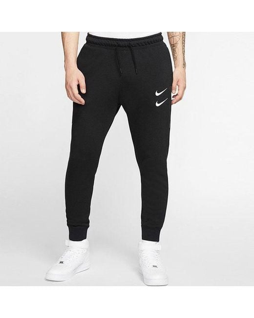 Nike Black Swoosh Embroidered Double- Hook Casual Sports Pants for men