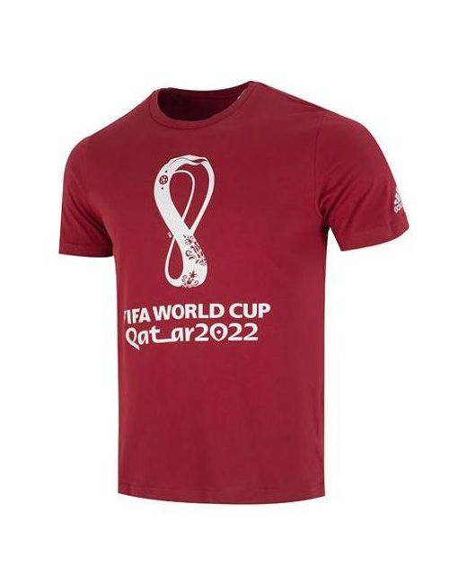 Adidas Red Oe Tee Alphabet Pattern Round Neck Short Sleeve Wine T-Shirt for men