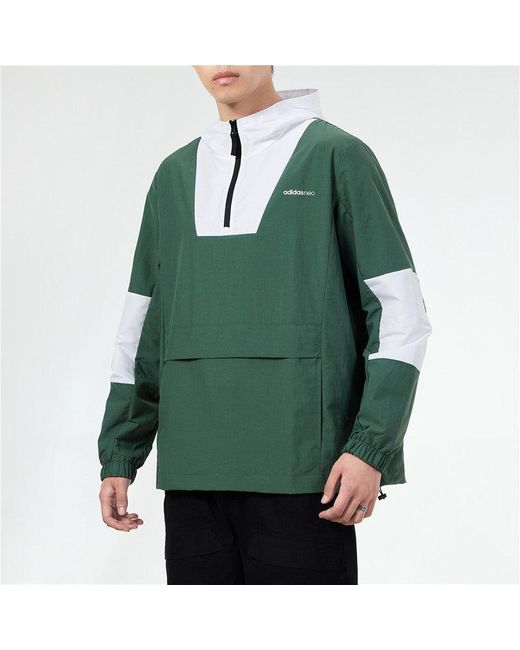 Adidas Green Sports Running Training Casual Half Zipper Hooded Jacket for men